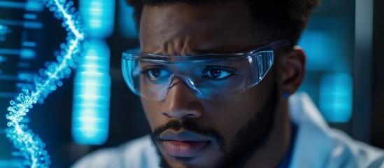 Focused African geneticist analyzing DNA data in the laboratory