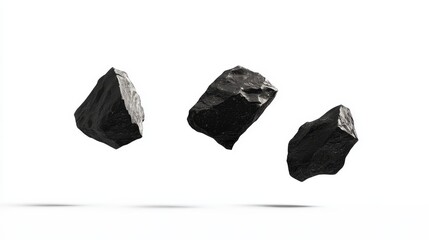 Naklejka premium Falling rocks on a white background. Black charcoal or coal on a white background. Illustration perfect for cover, card, postcard, interior design, decor, or print