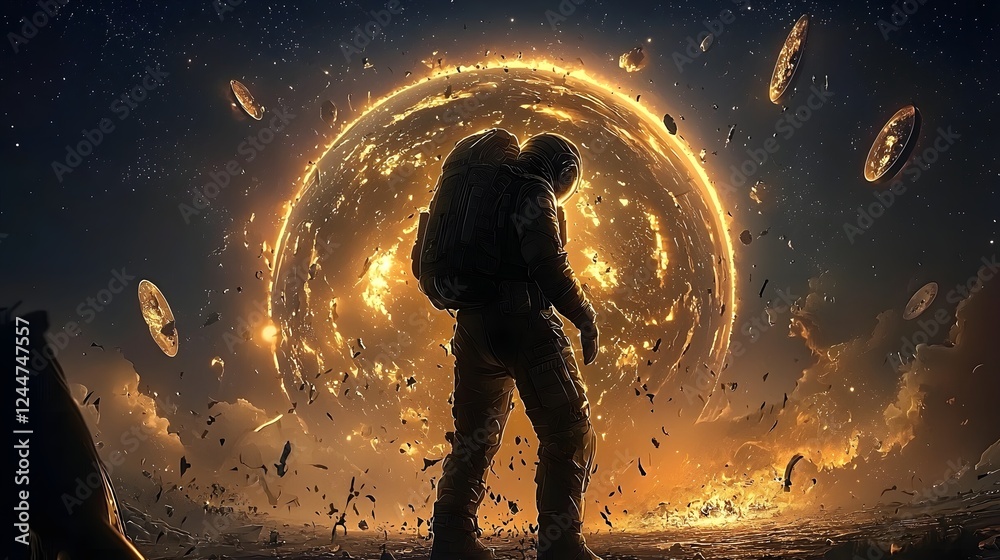 Aufkleber Surreal digital depicting a strange celestial alignment causing disturbances and anomalies in the mysterious Bermuda Triangle region  The image showcases a dramatic