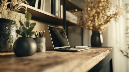 Modern home office with a young professional focused on work