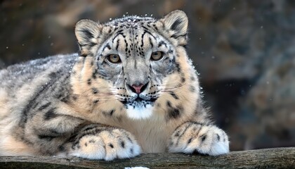 Regal Snow Leopard in Winters Embrace Majestic Uncia uncia Poised against SnowCapped Peaks, Basking in Serene Solitude.