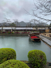 Traditional Japanese Boat on a Serene Rainy Day
