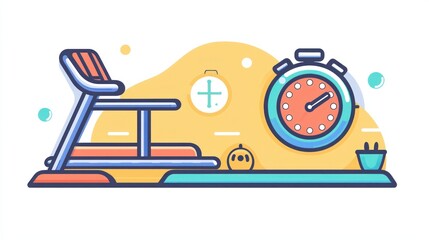 Fototapeta premium Fitness Equipment Illustration with Timer and Gym Elements