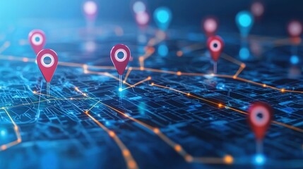 Digital Mapping with Location Pins on a City Grid