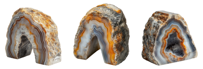 Isolated agate stone showcasing unique patterns and colors on a transparent background