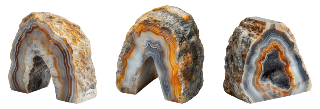 Isolated agate stone showcasing unique patterns and colors on a transparent background