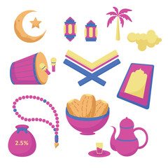 It contains various Islamic symbols and objects. 