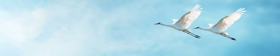 Obraz premium Elegant White Birds Flying Against Blue Sky