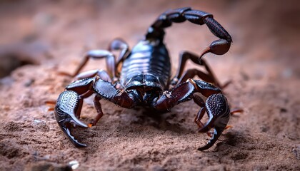 Vibrant Desert Scorpion Ready for Combat, Showcasing Majestic Colors and Sharp Textures against the Red Sand Dunes of the Arid Wilderness