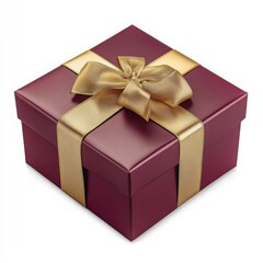 Obraz premium Burgundy Gift Box with Gold Bow: A luxurious burgundy gift box adorned with a sophisticated gold ribbon and bow, perfect for special occasions.