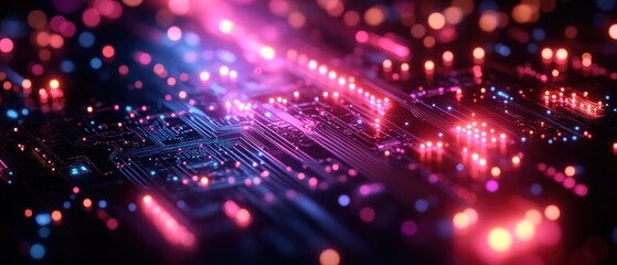 Obraz premium Abstract close-up of a vibrant circuit board with lights