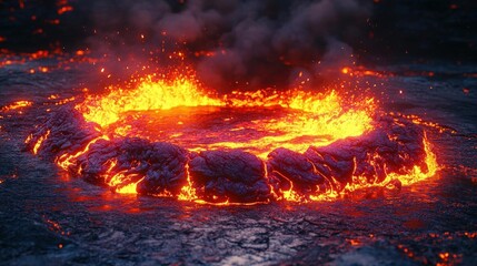 Fiery Lava Ring in Volcanic Eruption