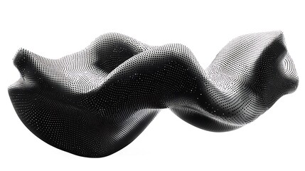 Flowing dots particles wave pattern 3D curve halftone black gradient isolated on white background