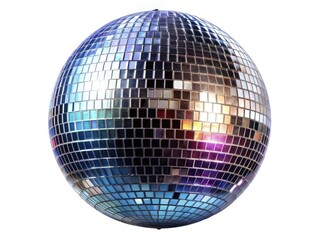 A shimmering disco ball, perfect for parties, glows against a pure black background.  High-resolution image.
