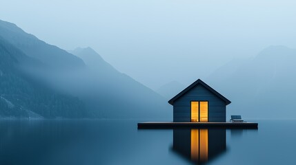 Fototapeta premium Future living real estate house by the lake tranquil environment