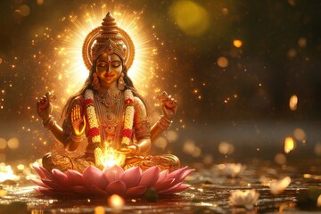 Goddess Lakshmi lotus meditation Diwali lights