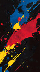 Vibrant Red, Yellow, and Blue Paint Splash on Black
