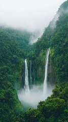 Fototapeta premium Twin waterfalls in lush green rainforest phone background