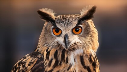 Fototapeta premium Striking Siberian Eagle Owl Bubo bubo sibiricus in Snowy Forest Landscape at Dusk, Showcasing Majestic Beauty and Power