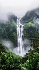 Twin waterfalls in lush green rainforest phone background