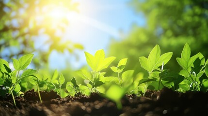 A bunch of green plants are growing in the dirt