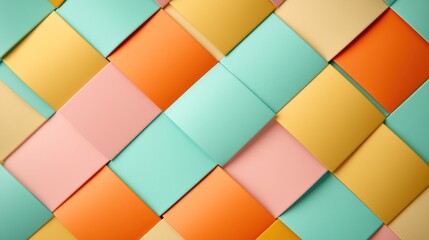 A colorful woven pattern made of pastel paper squares in various shades.