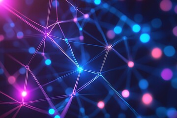 Obraz premium Futuristic abstract network background with neon light effects and digital tunnel elements