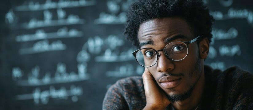 Thoughtful African Mathematician Solving Equations, Indoor