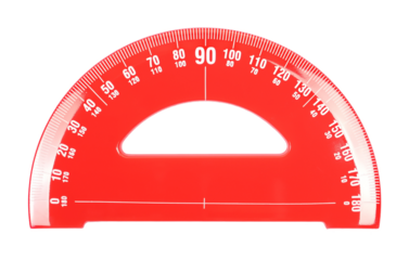 Red semicircle transparent ruler isolated on white, with clipping path