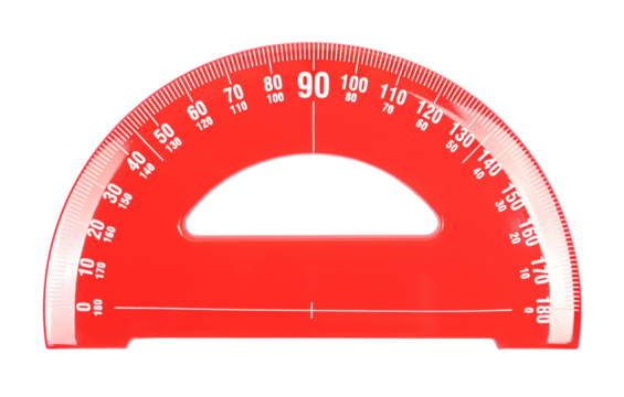 Red semicircle transparent ruler isolated on white, with clipping path