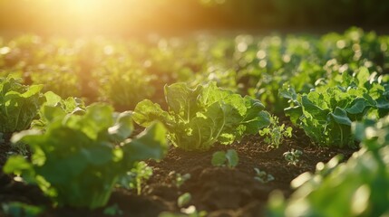 A field of green lettuce plants