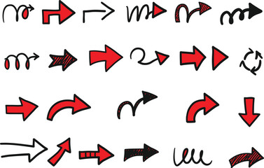 handrawn Arrows set isolated on white background. Vector pointers collection