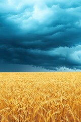 Naklejka premium Golden Wheat Field Under Dramatic Stormy Sky