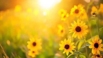 Fototapeta premium Golden Hour Sunflowers: A Summer Meadow's Embrace
