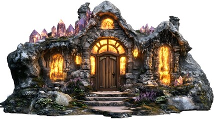 Fototapeta premium Whimsical Fairytale Home Isolated In White Background