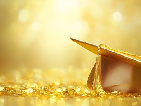 Grad Cap Sitting on Golden Treasure Representing Academic Success and Achievement