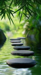 Zen Garden Serenity: Stepping Stones Across Tranquil Water