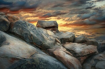 Naklejka premium Majestic Rocky Landscape at Sunset