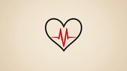 An illustration of a heart with a red heartbeat line This simple design symbolizes health and vitality, perfect for medical and wellness-themed projects