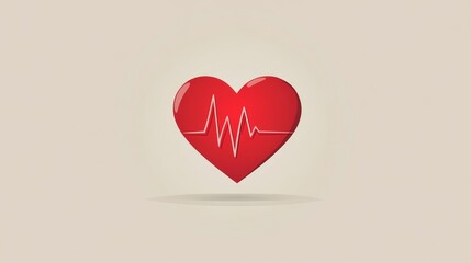 An illustration of a heart with a red heartbeat line This simple design symbolizes health and vitality, perfect for medical and wellness-themed projects
