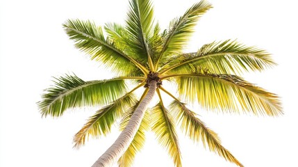 Tropical Paradise: A lush, healthy palm tree, captured from a low-angle perspective, presents a verdant canopy against the bright sky.