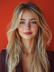 Naklejka premium A woman with blonde hair and a red background