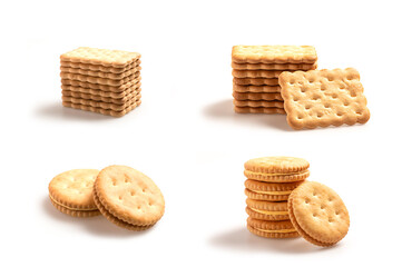 Collection of Biscuit and cookies isolated on white background.