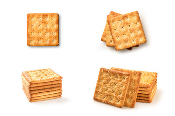 Crispy crackers collection isolated on white background.