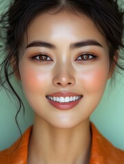 Fototapeta premium A woman with brown eyes and a smile on her face
