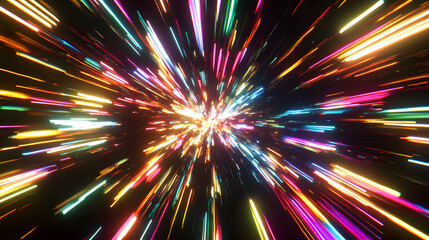 Radiant Rainbow Burst with Vibrant Sunbeam Streaks on Black