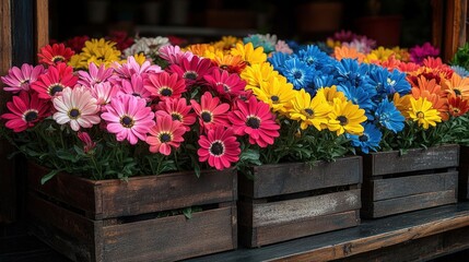 Colorful Osteospermum Flowers in Wooden Boxes