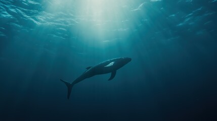 Animal Silhouette in Deep Teal Ocean Sunlight Beams
