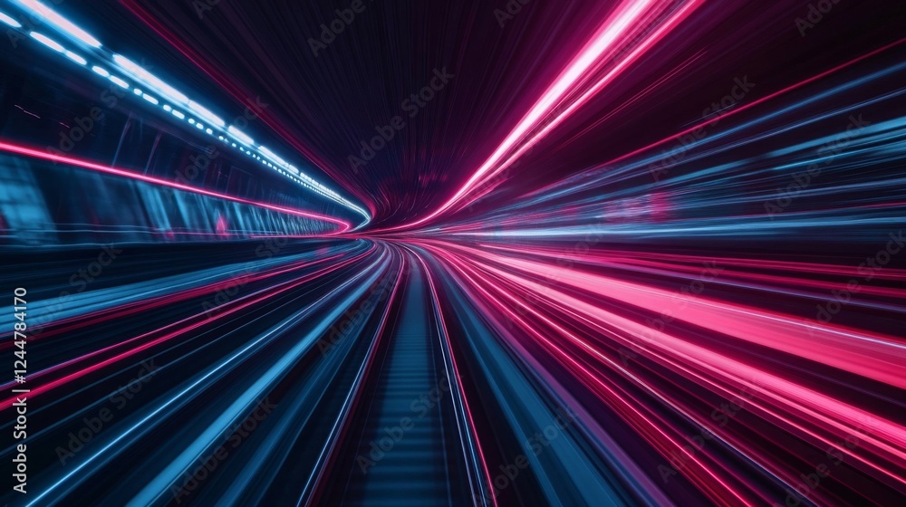 Fototapete a dynamic image showcasing vibrant blue and pink light streaks, creating a sense of speed and moveme