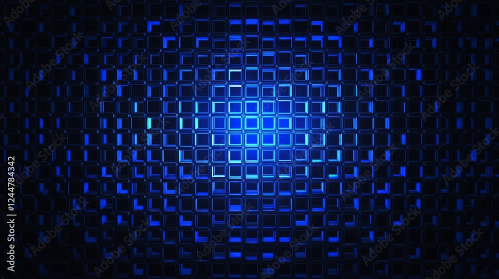 Fototapete A mesmerizing blue pattern of squares radiating from the center, creating a sense of depth and movement.